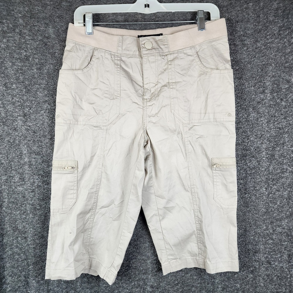 Lee Cargo Shorts Womens 8 Petite Khaki Relaxed Fit Knit Waist Utility Bermuda